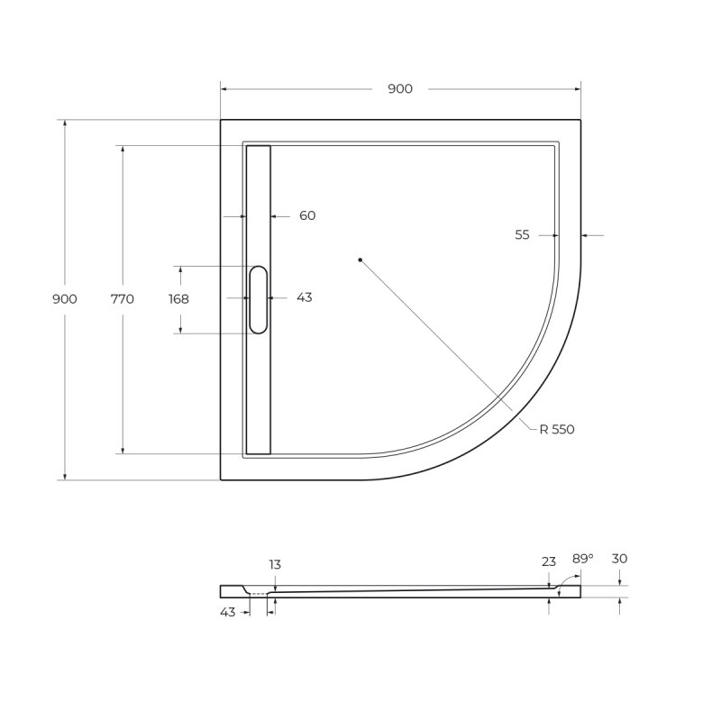 Поддон из искусственного мрамора 90х90 Cezares TRAY-AS-R-90-30-W без сифона