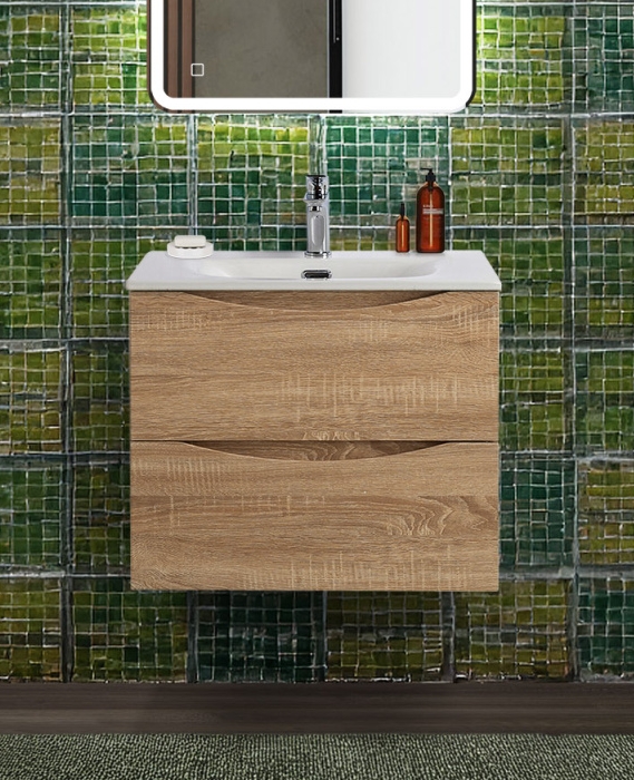 Тумба с раковиной подвесная BelBagno MARINO-CER-N-600-2C-SO-WO-P Rovere Bianco, раковина белая BB-8099-60
