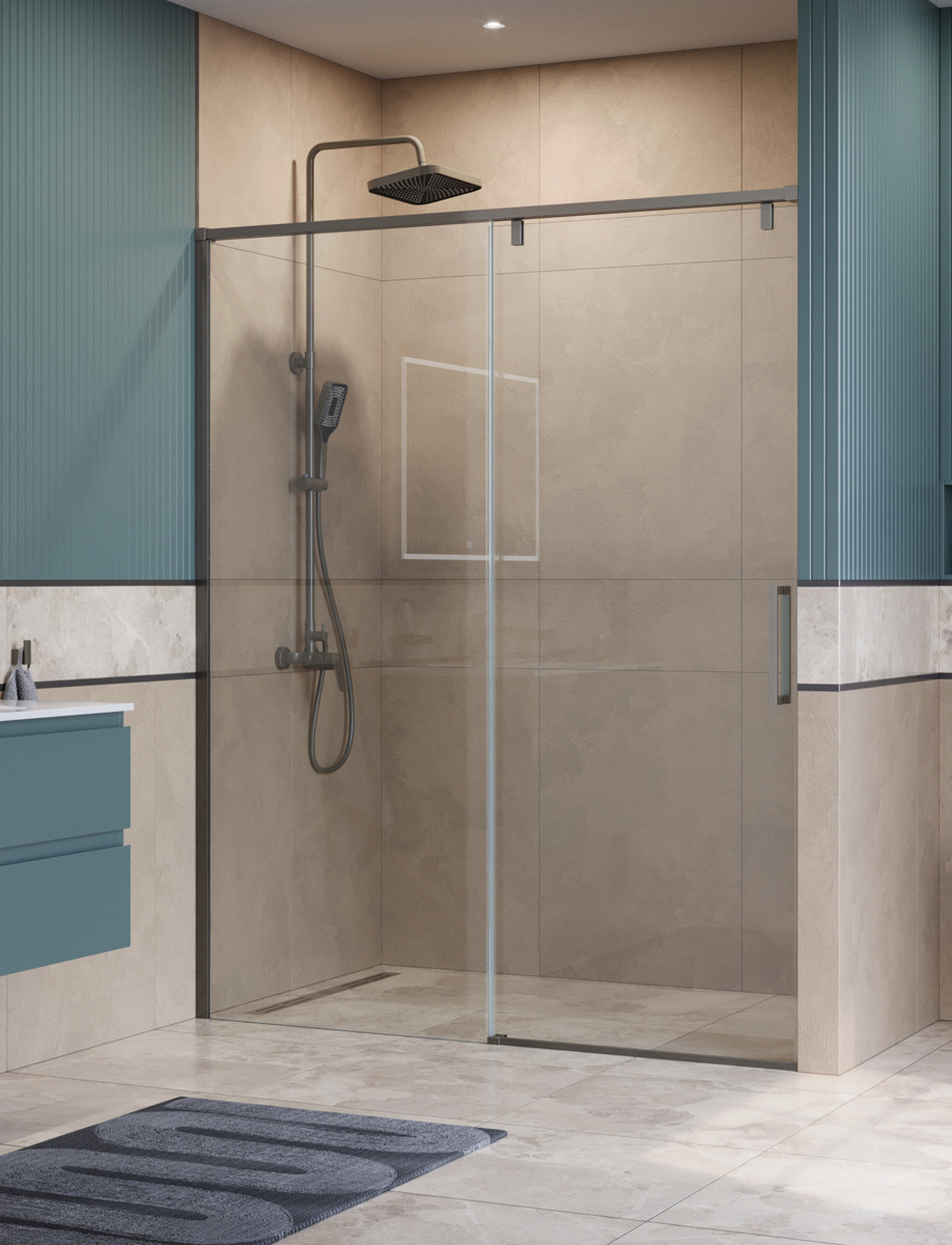 Душевая дверь шириной 160см BelBagno SOFT_CLOSE-1-BF-1-160-C-GM профиль оружейная сталь, стекло прозрачное