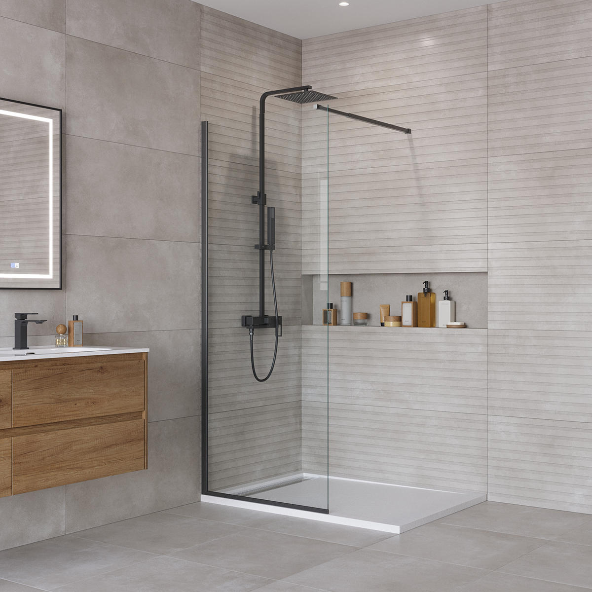 купить Душевая перегородка BelBagno KRAFT-L-1-80-C-NERO 