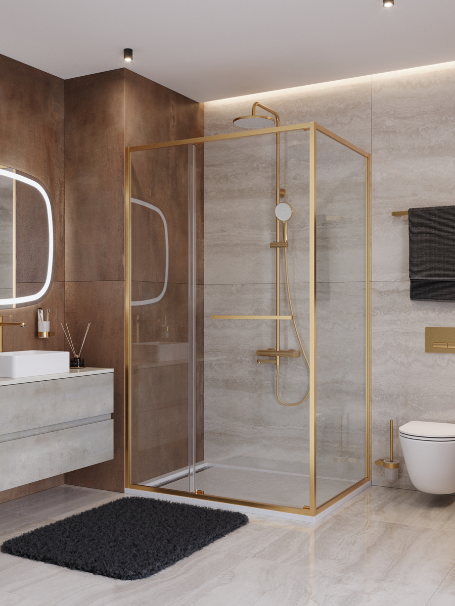 купить Душевой уголок Cezares LUX-AH-FS-11-120/90-C-BORO, 120х90х195, профиль брашированное золото, прозрачное стекло 