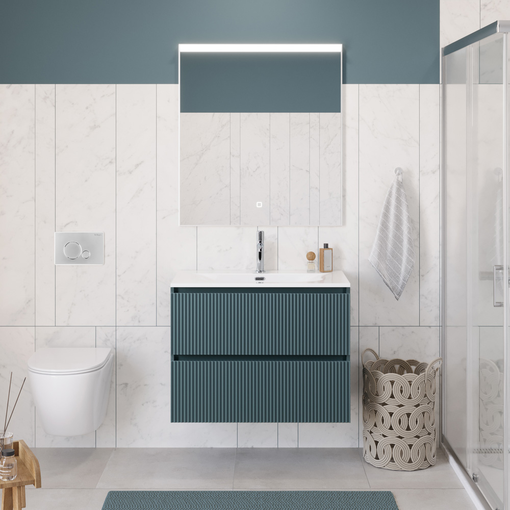 Тумба с раковиной подвесная BelBagno UNO-800-2C-SO-AO Голубой матовый, раковина белая BB-8099-80