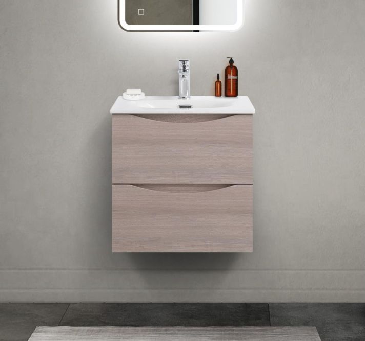 Тумба с раковиной подвесная BelBagno MARINO-CER-MINI-500-2C-SO-RG-P Rovere Grigio, раковина белая BB-8099-3-50
