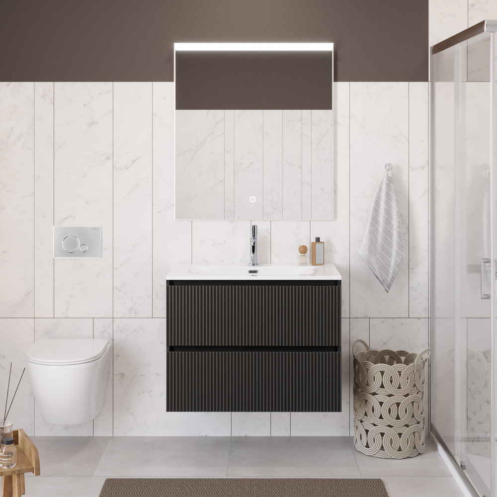 Тумба с раковиной подвесная BelBagno UNO-800-2C-SO-GSO Темно-Серый матовый, раковина белая BB-8099-80