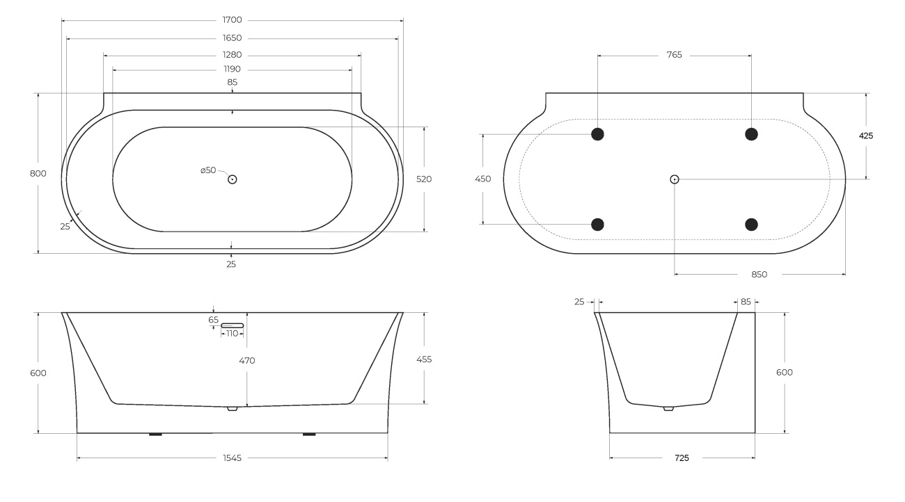 Ванна акриловая BelBagno BB409-1700-800