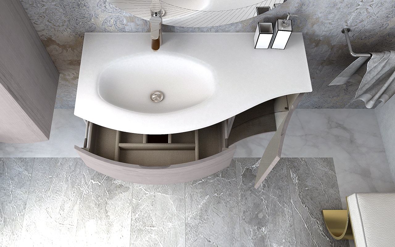 Мебель для ванной чаша слева Cezares VAGUE 104 Rovere sbiancato 54847+54848
