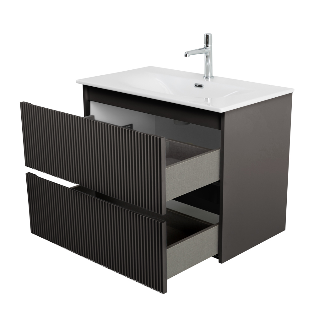 Тумба с раковиной подвесная BelBagno UNO-900-2C-SO-GSO Темно-Серый матовый, раковина белая BB-8099-90