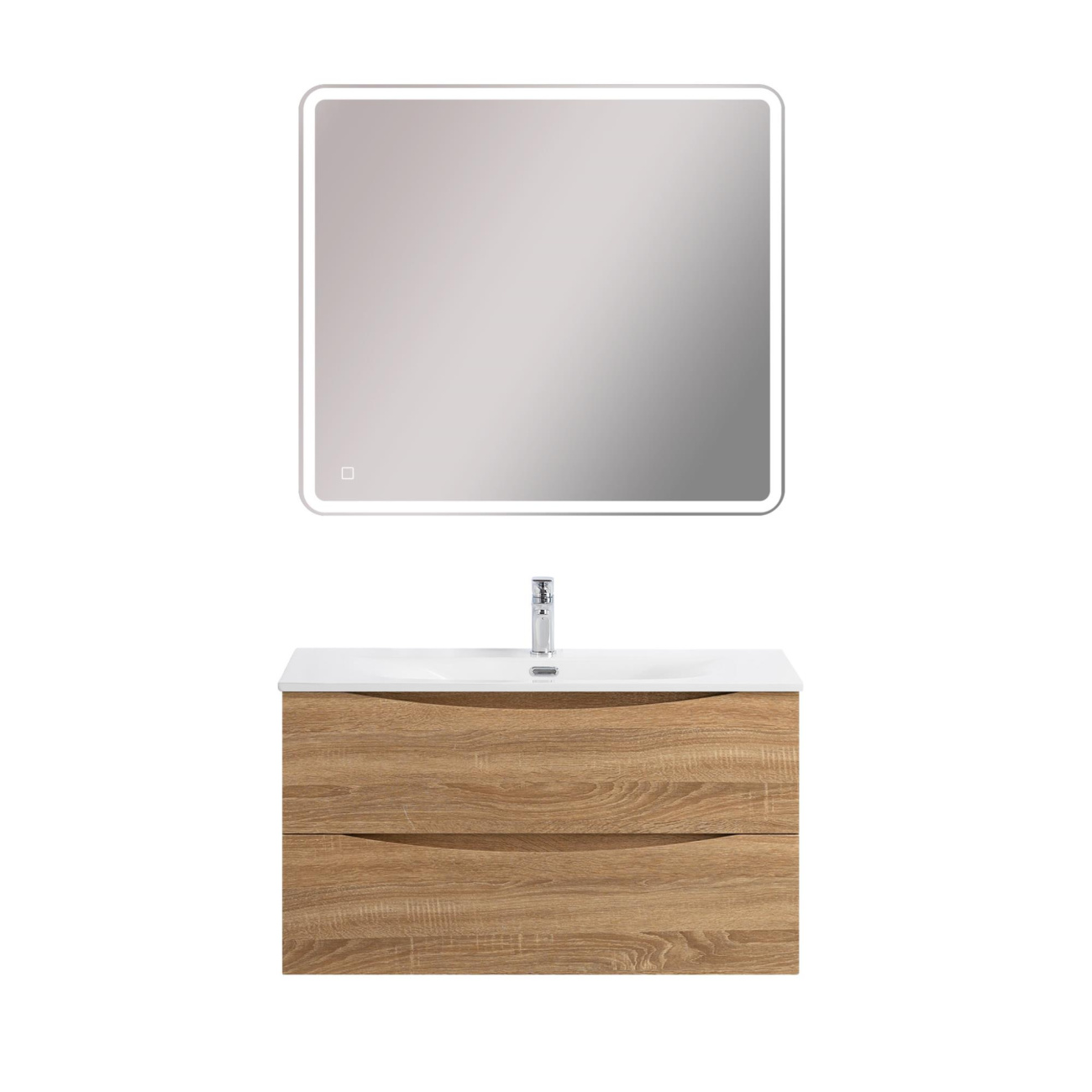 Тумба с раковиной подвесная BelBagno MARINO-CER-MINI-900-2C-SO-WO-P Rovere Bianco, раковина белая BB-8099-3-90