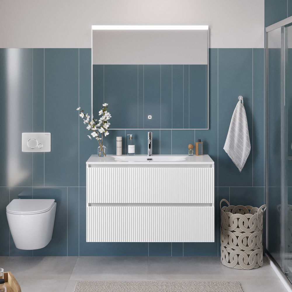 Тумба с раковиной подвесная BelBagno UNO-1000-2C-SO-BO Bianco Opaco, раковина белая BB-8099-100
