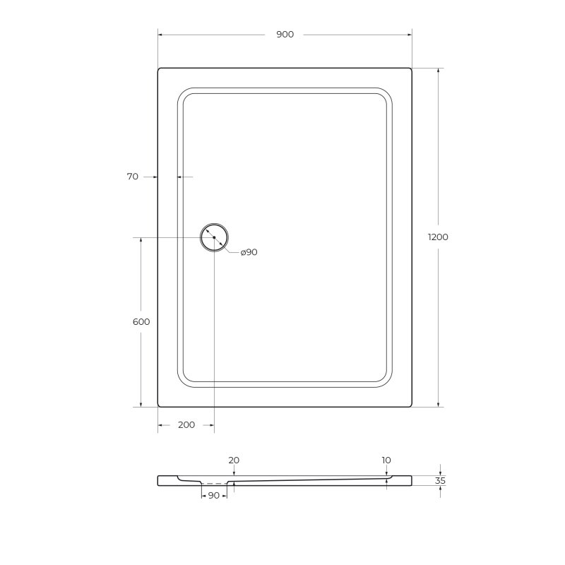 Поддон из SMC (стекловолокно) 120х90 Cezares TRAY-M-AH-120/90-35-W без сифона