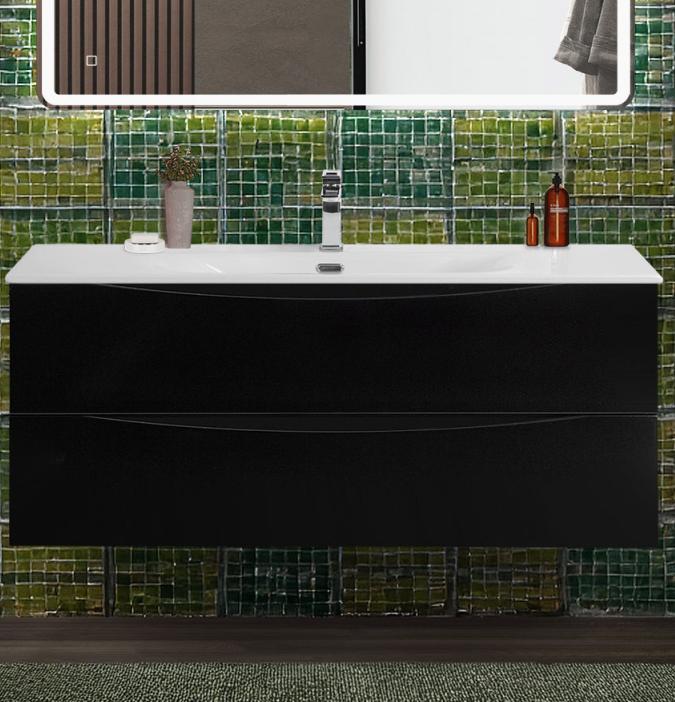 купить Тумба с раковиной подвесная BelBagno MARINO-CER-N-1200-2C-SO-NL-P Nero Lucido, раковина белая BB-8099-120 