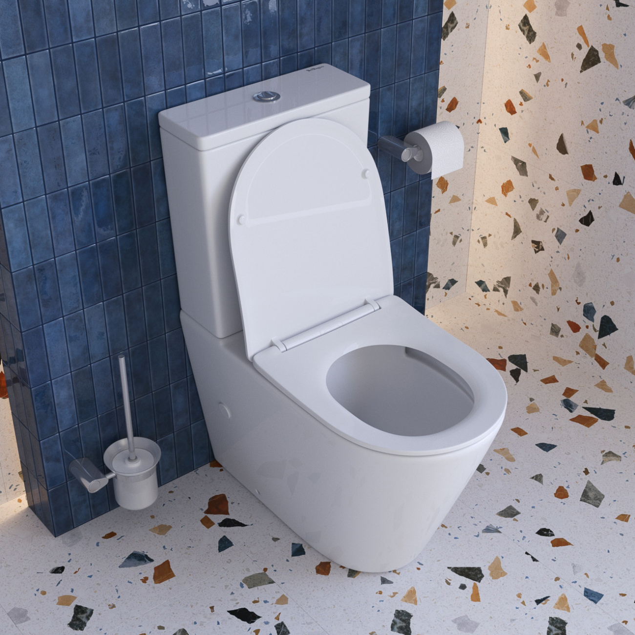 Унитаз-компакт безободковый с сиденьем и смывом TORNADO BelBagno FLAY-R BB2149CP-TOR/SC + BB2149T