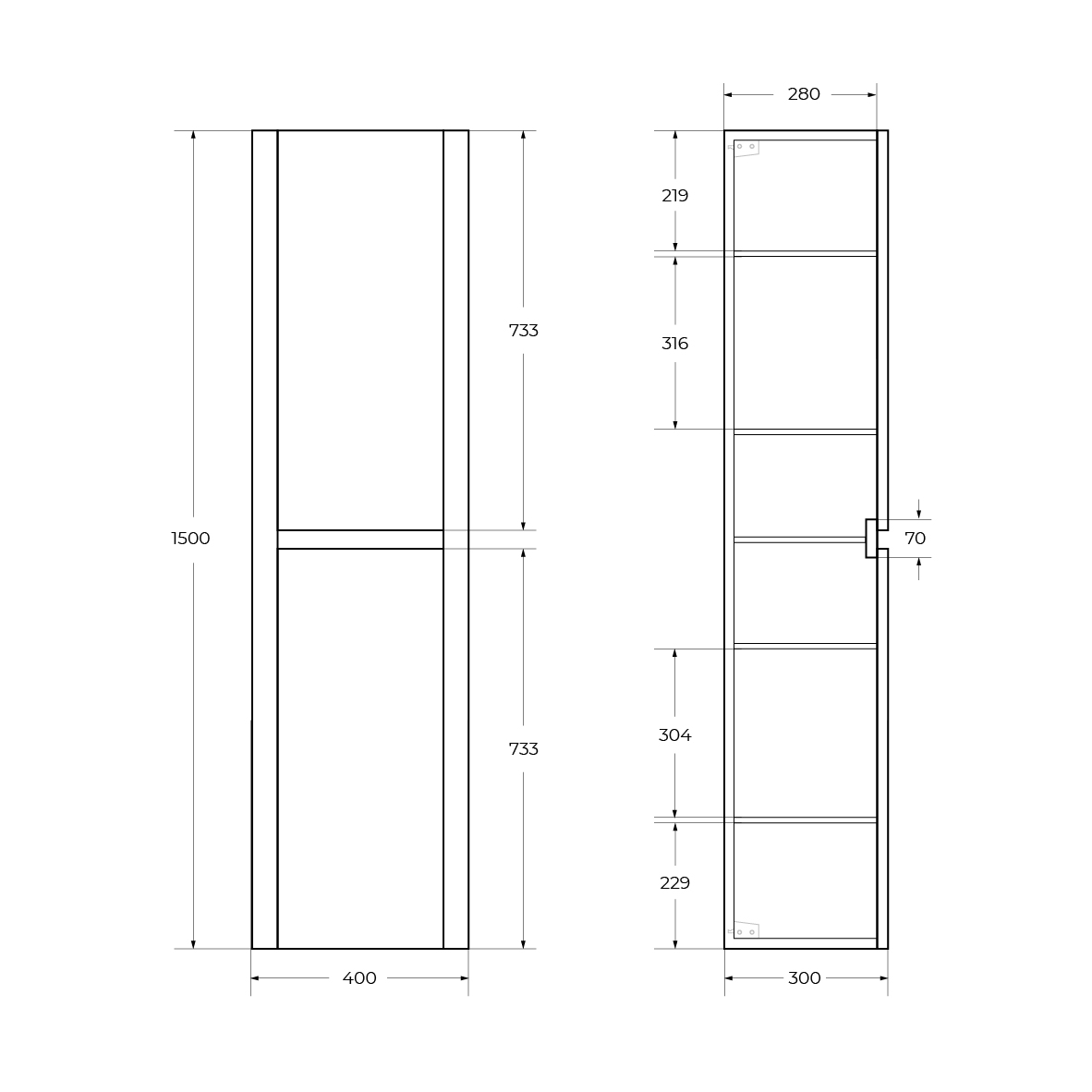 Пенал подвесной с двумя распашными дверцами Cezares RELAX-1500-2A-SO-RC-P