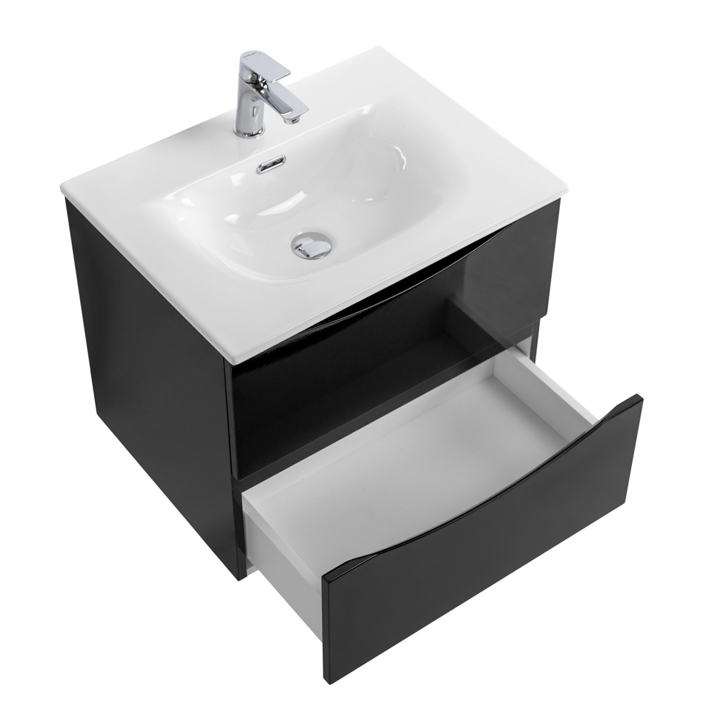 Тумба с раковиной подвесная BelBagno MARINO-CER-N-700-2C-SO-NL-P Nero Lucido, раковина белая BB-8099-70