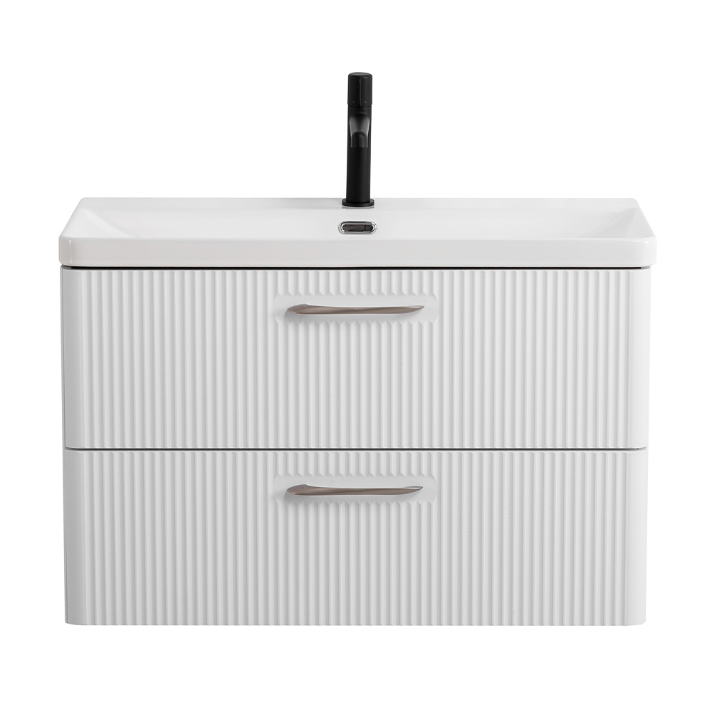 Подвесная тумба с раковиной Belbagno DUE, 80 см Белый металлик DUE-800-2C-SO-BM-P + BB-8076-3-80