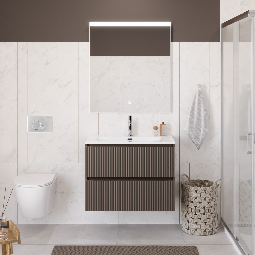 Тумба с раковиной подвесная BelBagno UNO-800-2C-SO-СO Бежевый матовый, раковина белая BB-8099-80