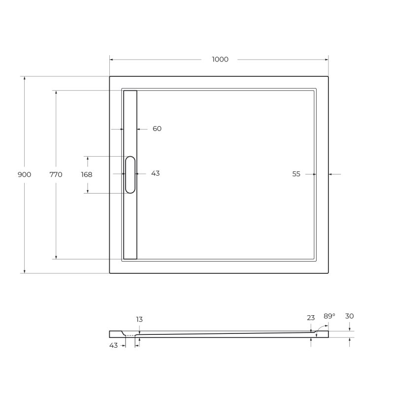 Поддон из искусственного мрамора 100х90 Cezares TRAY-AS-AH-100/90-30-W без сифона
