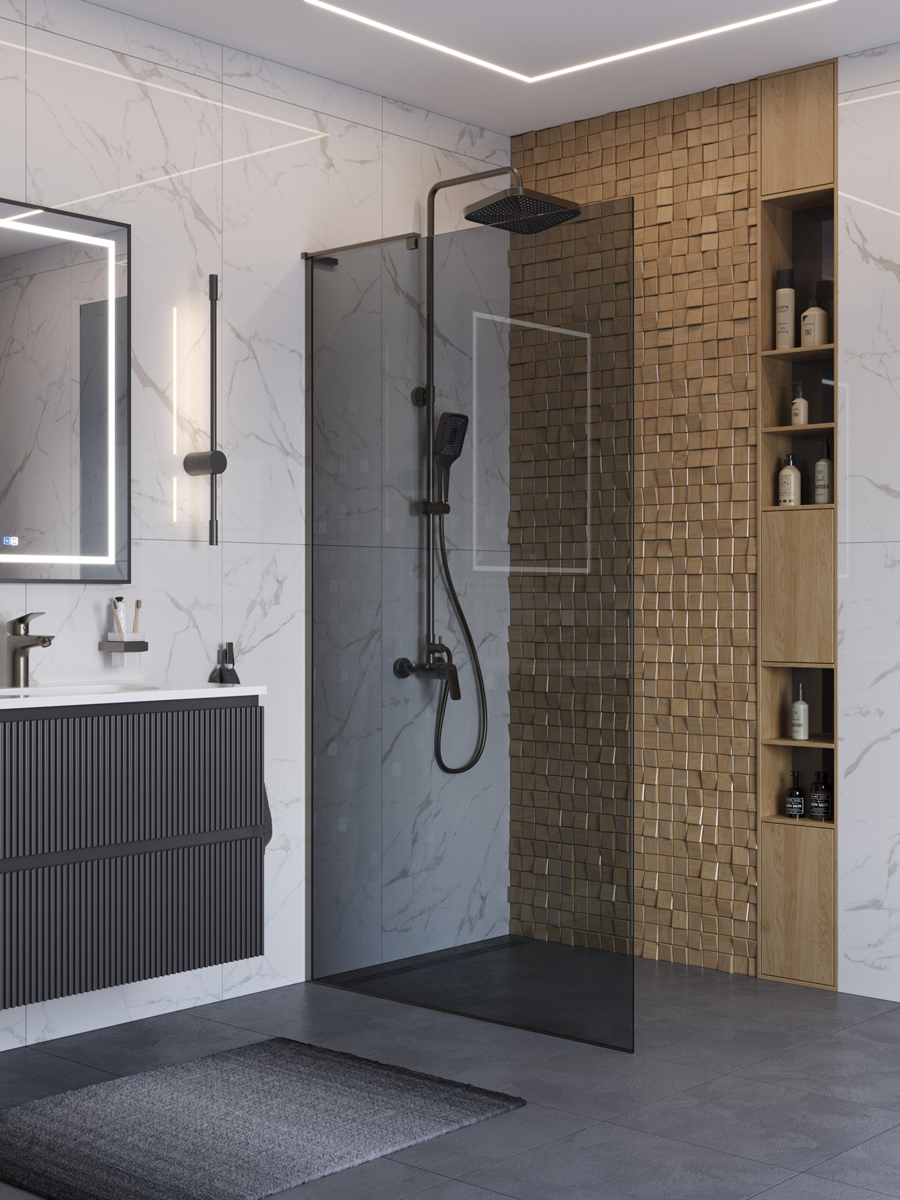 купить Душевая перегородка BelBagno UNO-L-1-TB-100-GR-GM профиль оружейная сталь, стекло серое 