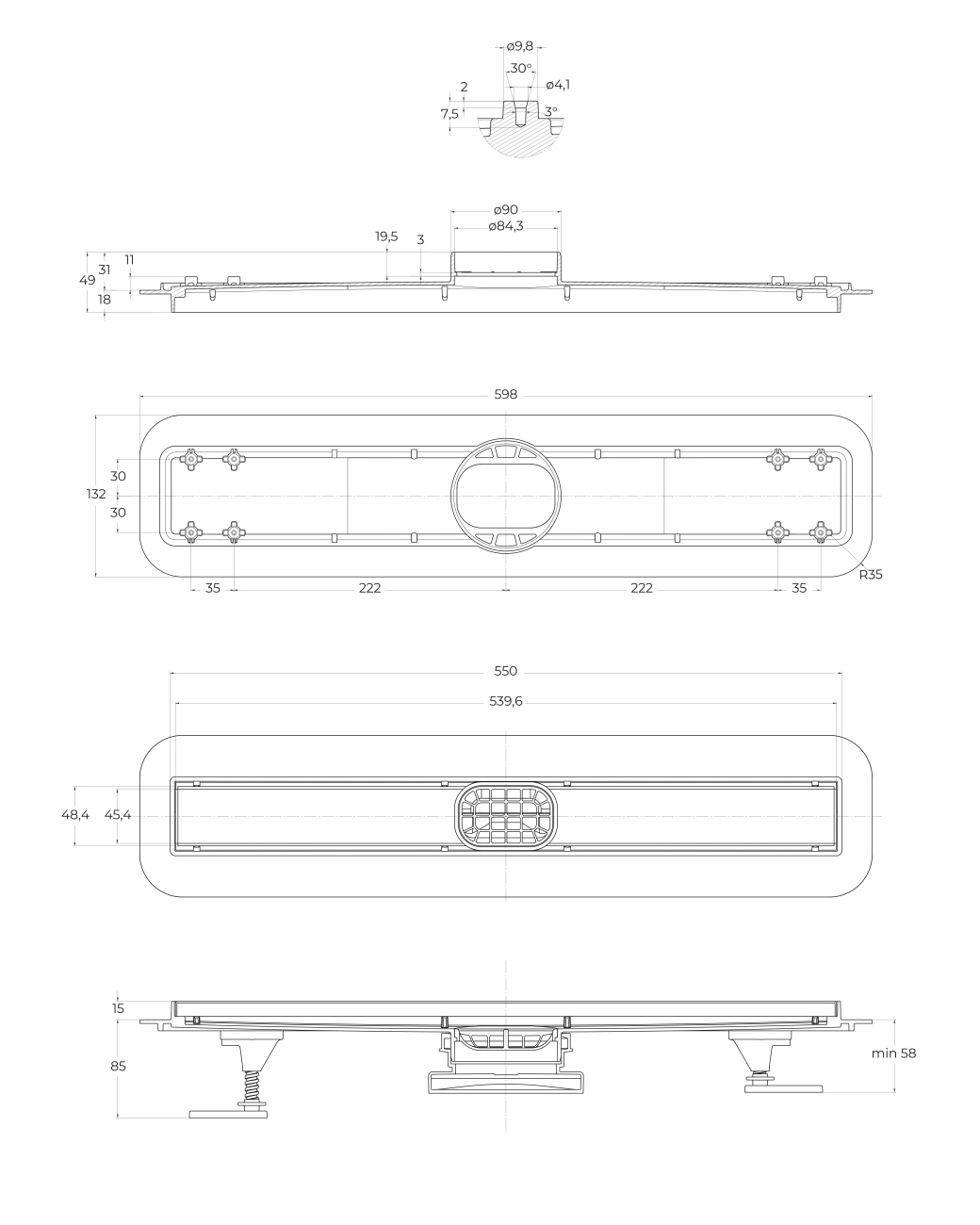 Душевой линейный трап 60 см BelBagno BB-LD-LUCE-60-CR лоток нержавеющая сталь