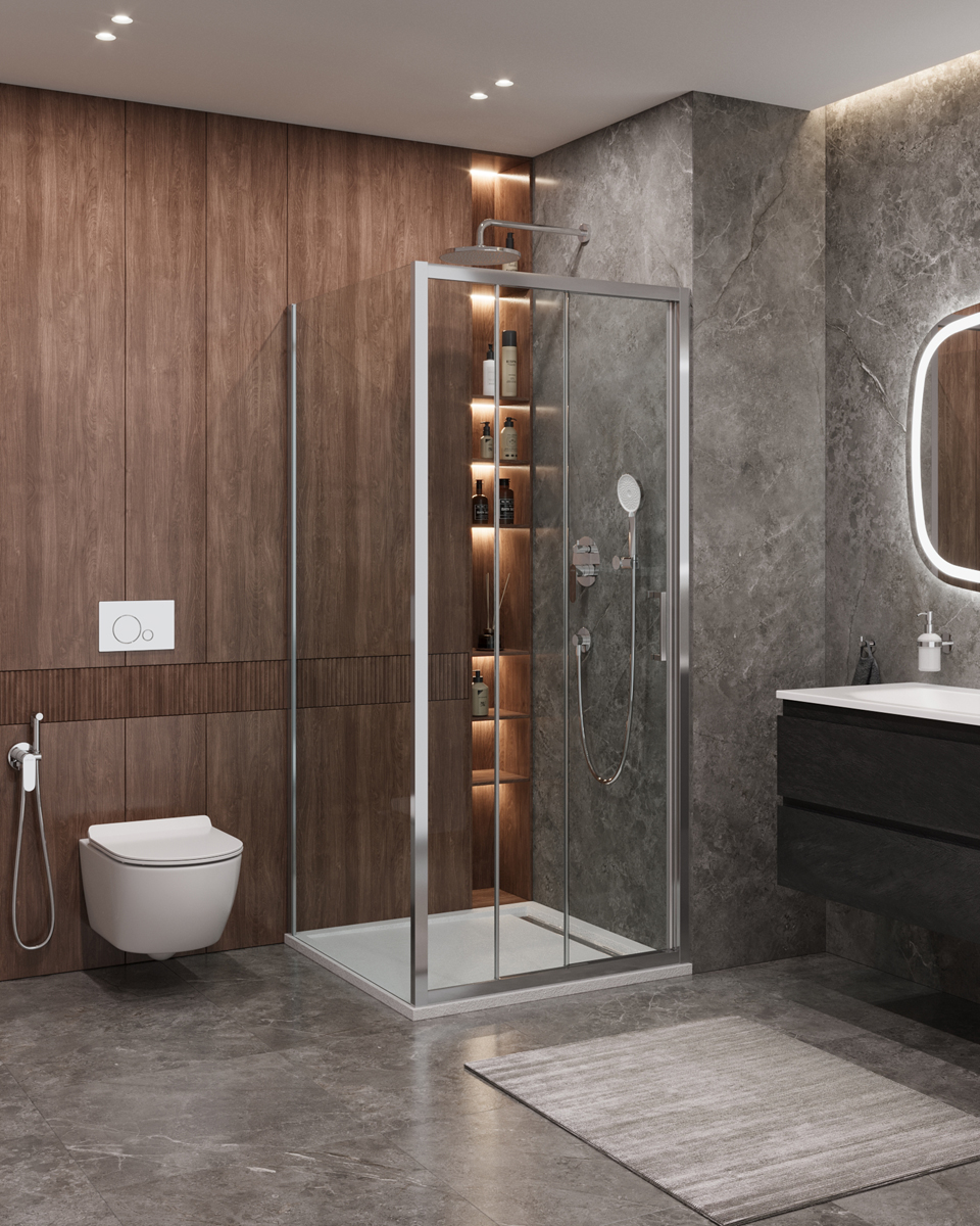 Душевой уголок Cezares MOLVENO-AHF-31-100/80-C-CR-IV, 100х80х195, профиль хром, стекло прозрачное