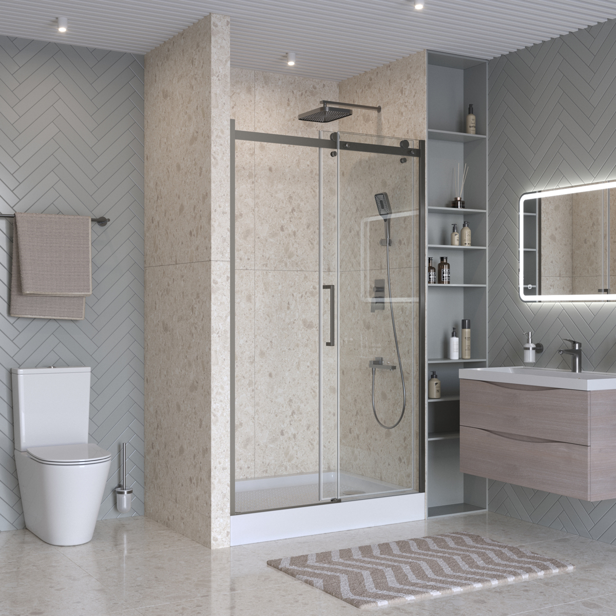 Душевая дверь шириной 131см BelBagno MARINO-2-BF-1-130-C-CR профиль хром, стекло прозрачное