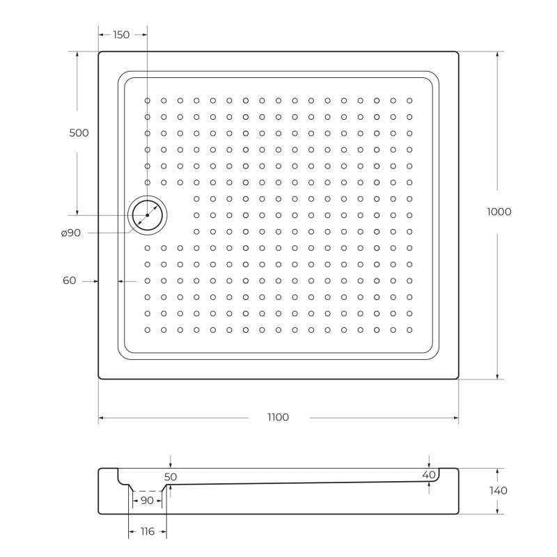 Поддон акриловый 110х100 Cezares TRAY-A-AH-110/100-15-W с сифоном