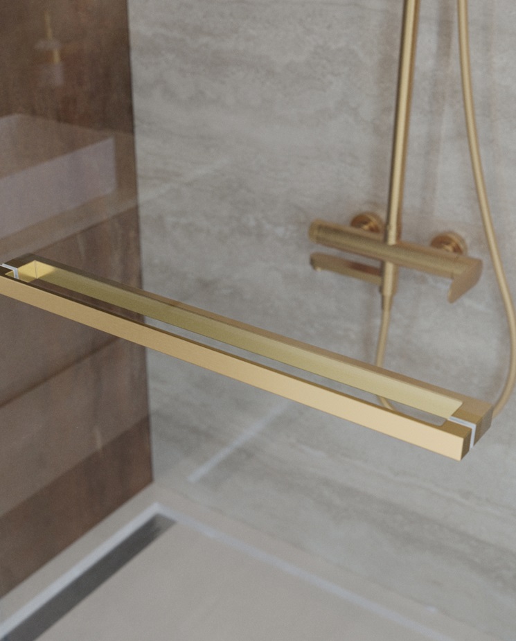 Душевая дверь Cezares LUX-B-FS-1-90-C-BORO, 90х195, профиль брашированное золото, стекло прозрачное