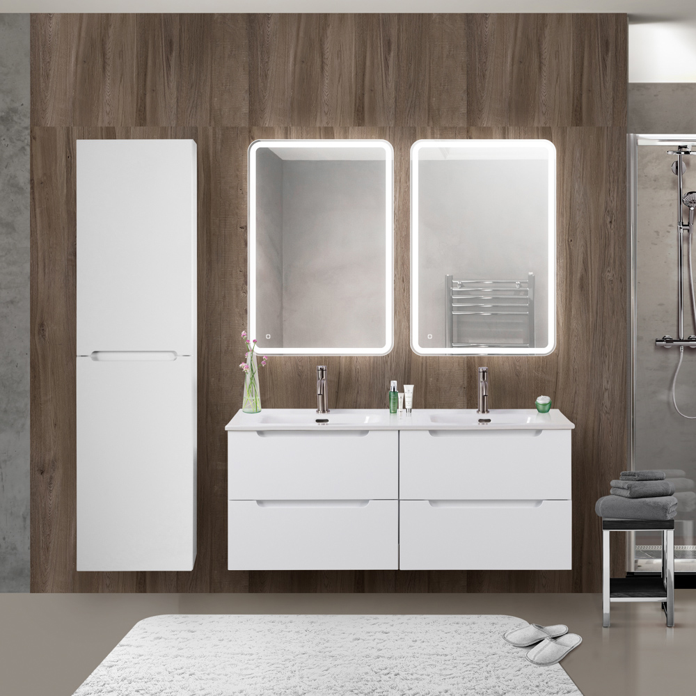 Тумба BelBagno ETNA-1200-4C-SO-2-BL с 2-й раковиной BelBagno BB1200-2-ETL, Bianco Lucido