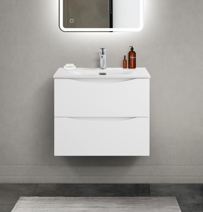 купить Тумба с раковиной подвесная BelBagno MARINO-CER-MINI-600-2C-SO-BL-P Bianco Lucido, раковина белая BB-8099-3-60 