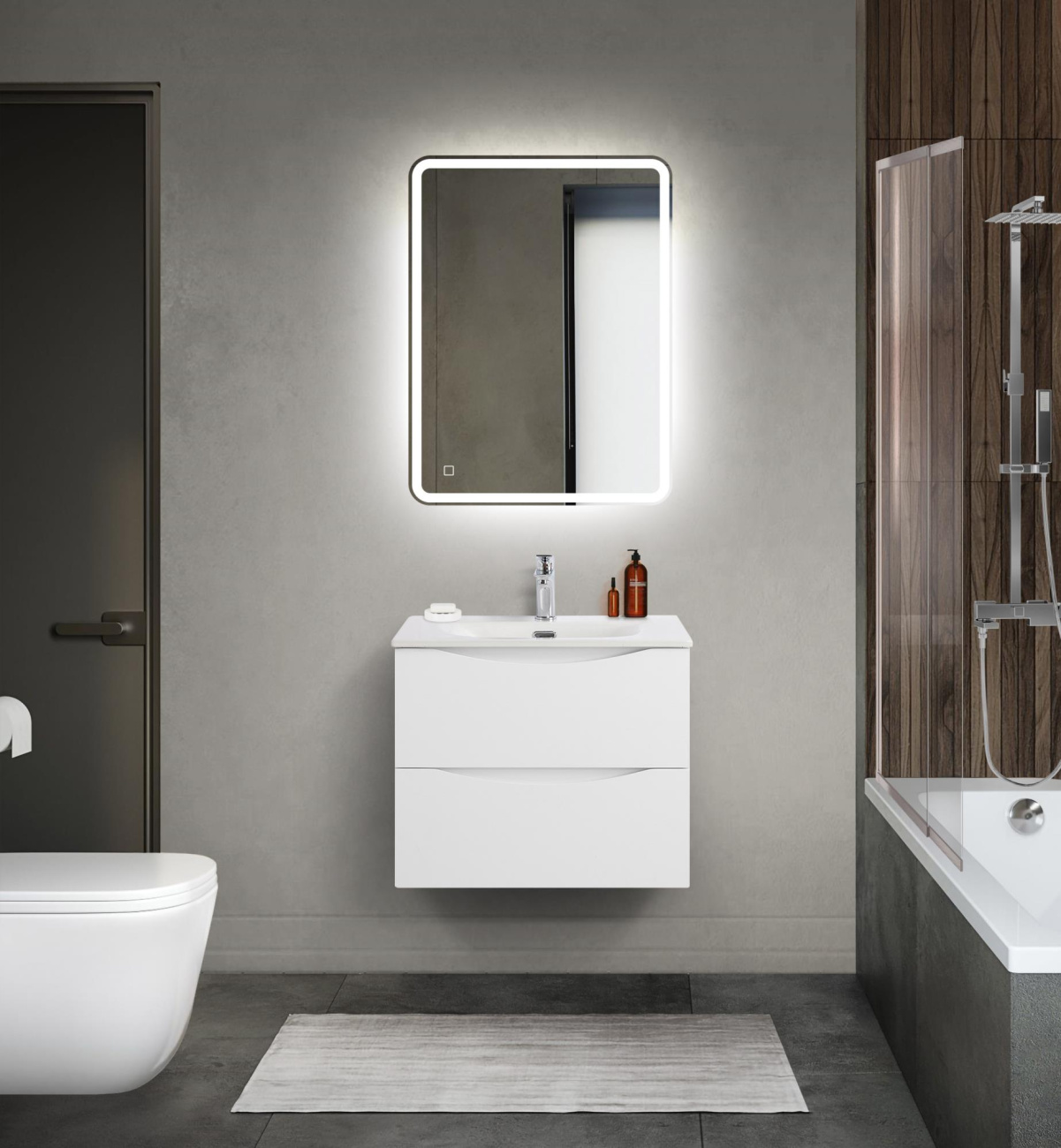 Тумба с раковиной подвесная BelBagno MARINO-CER-MINI-600-2C-SO-BO-P Bianco Opaco, раковина белая BB-8099-3-60