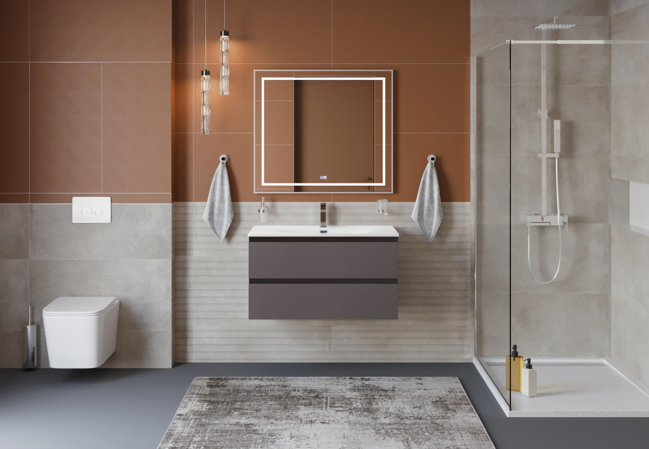 Тумба с раковиной подвесная BelBagno KRAFT-1000-2C-SO-GSO Темно-Серый матовый, раковина белая BB-8099-100