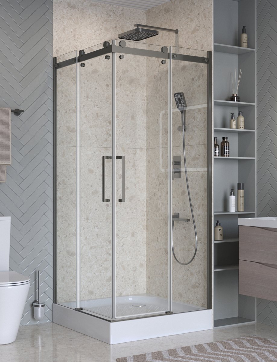Душевой уголок BelBagno MARINO-2-A-2-90-C-GM 90х90см профиль оружейная сталь, стекло прозрачное