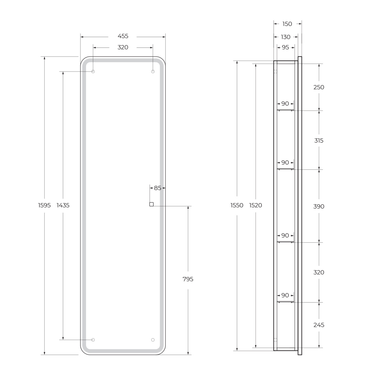 Зеркало-шкаф BelBagno SPC-MAR-450/1600-1A-LED-TCH с подсветкой