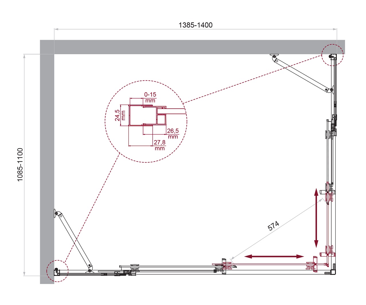 Душевой уголок LUCE-AH-22-140/110-C-Cr