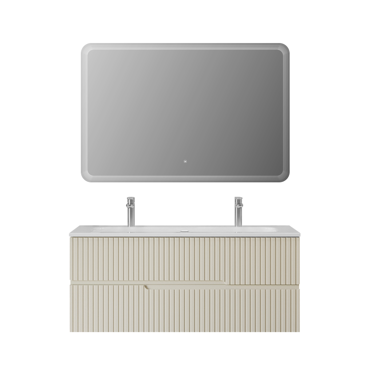 Тумба подвесная CEZARES DUET-N-1200-2C-SO-AS-P с раковиной CZR-8073-120-1-2 с двумя отверстиями для смесителей, альпака брашированная
