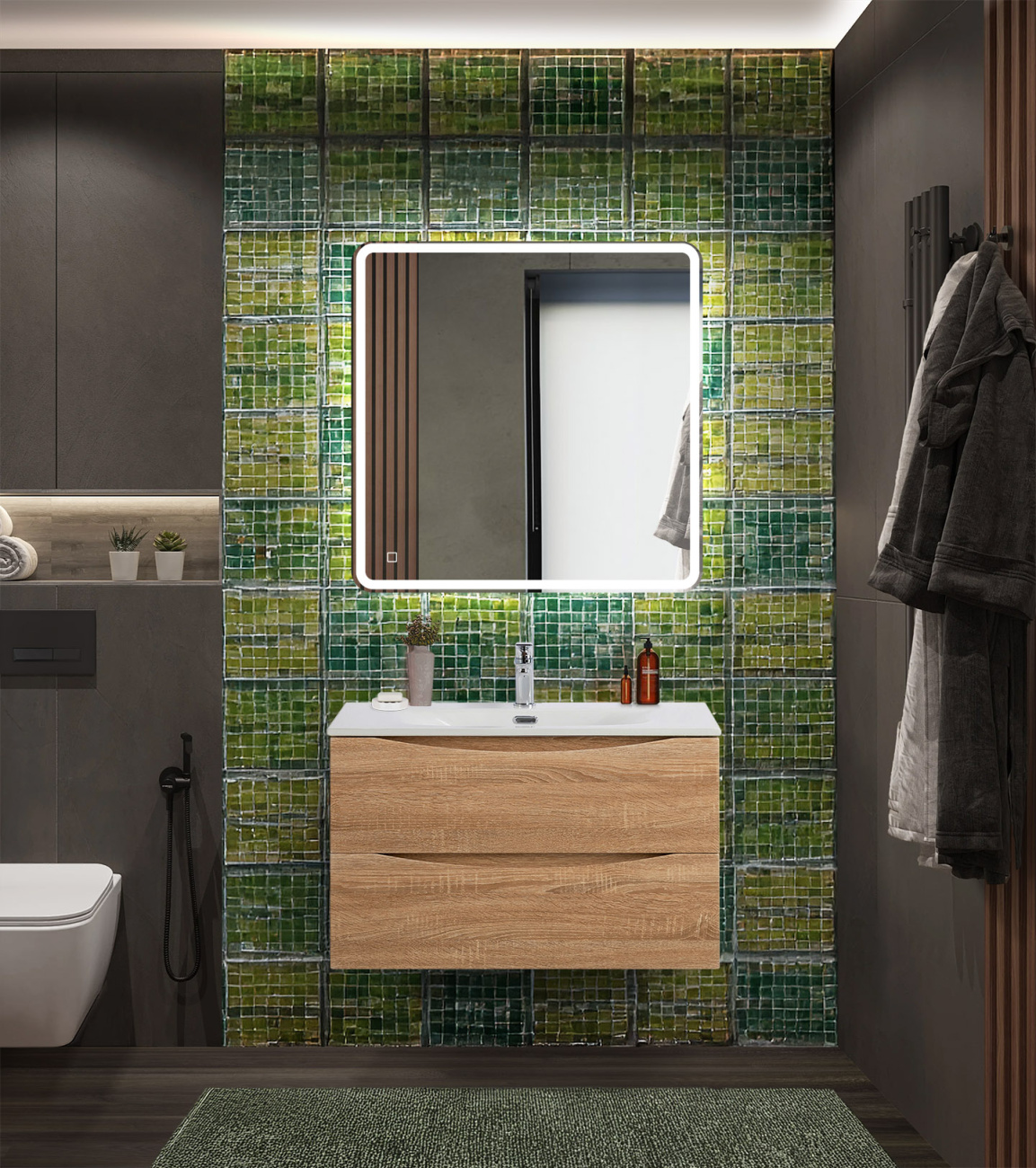 Тумба с раковиной подвесная BelBagno MARINO-CER-N-800-2C-SO-WO-P Rovere Bianco, раковина белая BB-8099-80