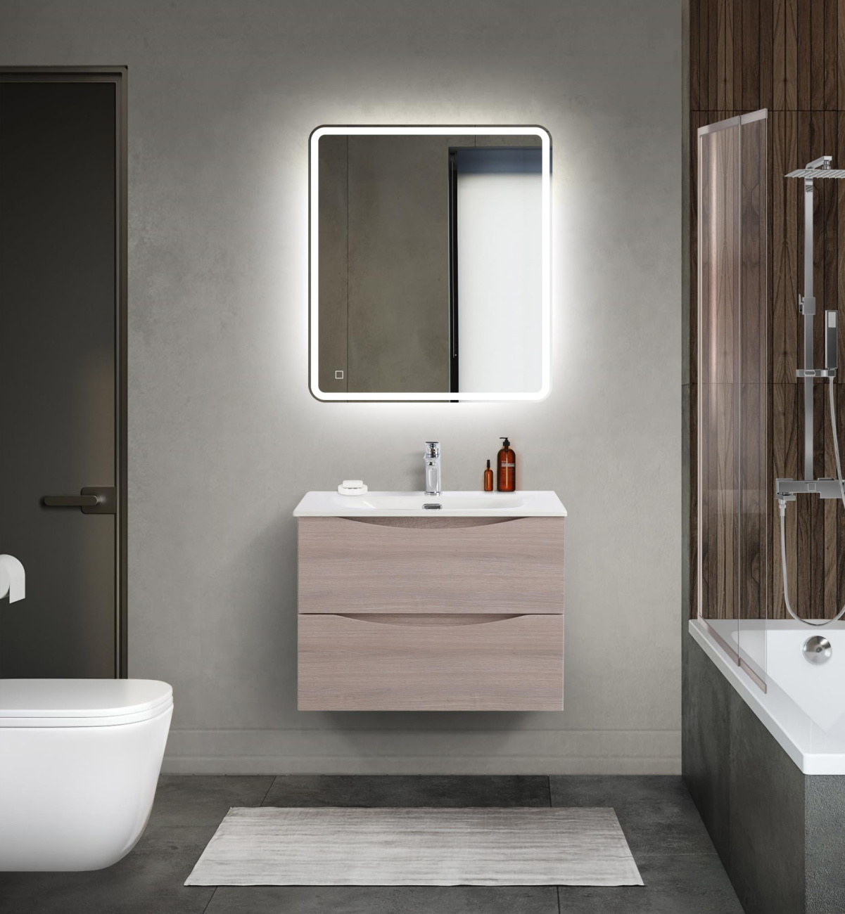 Тумба с раковиной подвесная BelBagno MARINO-CER-MINI-700-2C-SO-RG-P Rovere Grigio, раковина белая BB-8099-3-70