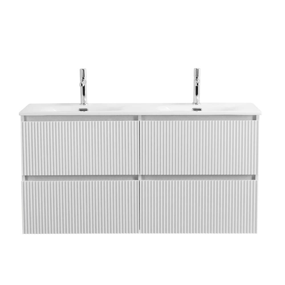 Тумба с раковиной подвесная BelBagno UNO-1200-4C-SO-BO Bianco Opaco, раковина белая BB-8099-120-2 с 2-я чашами
