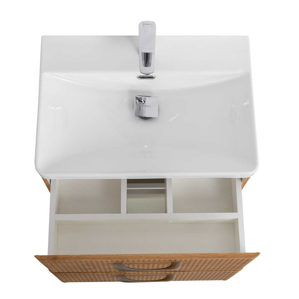 Подвесная тумба с раковиной Belbagno DUE 60 см Rovere Nature DUE-600-2C-SO-RN-P + BB-8076-3-60