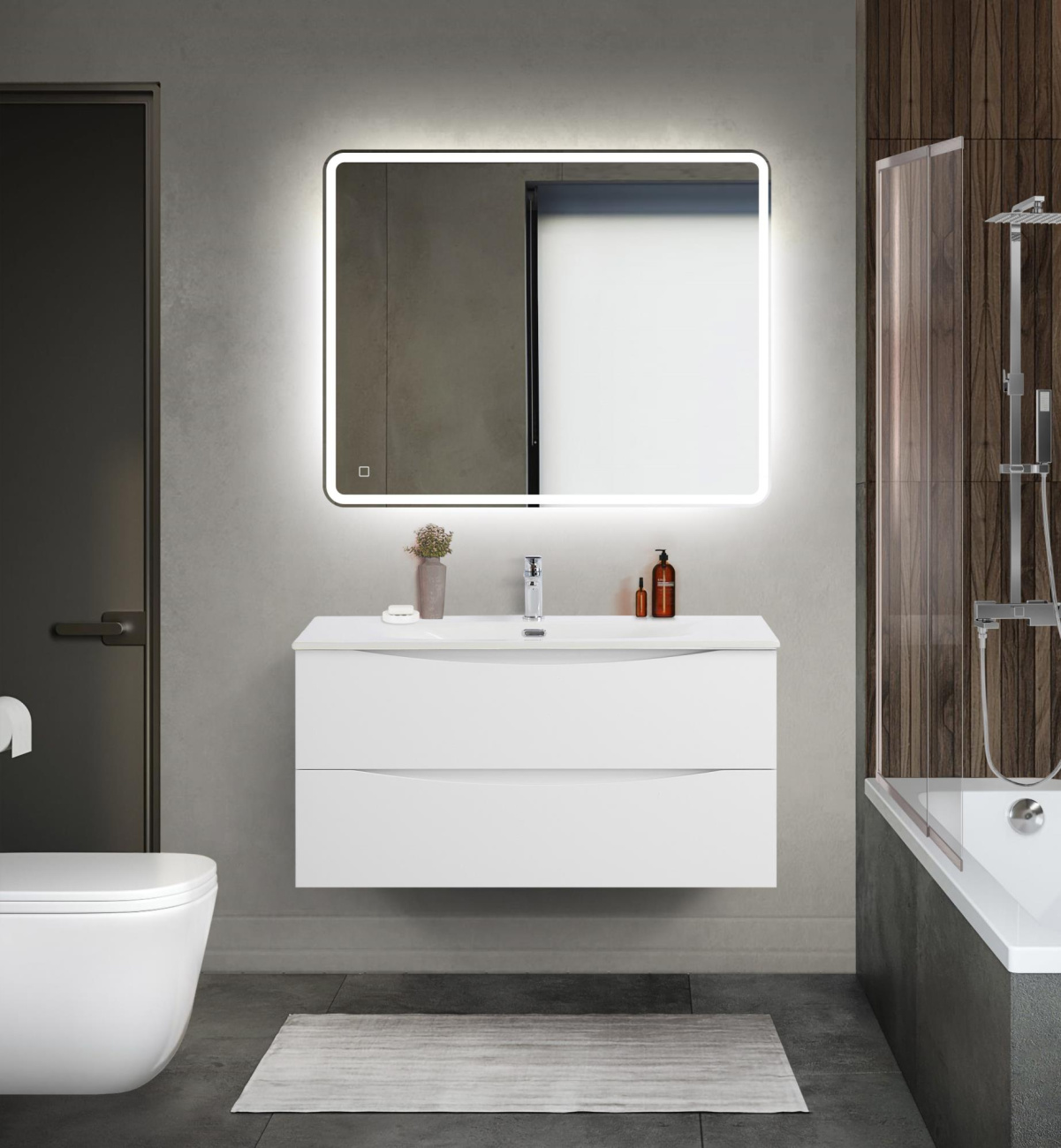 Тумба с раковиной подвесная BelBagno MARINO-CER-MINI-1000-2C-SO-BO-P Bianco Opaco, раковина белая BB-8099-3-100