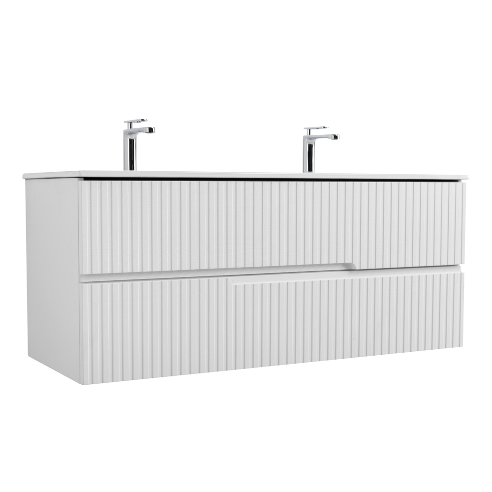 Тумба подвесная CEZARES DUET-N-1200-2C-SO-FBS-P с раковиной CZR-8073-120-1-2 с двумя отверстиями для смесителей, ясень белый софт