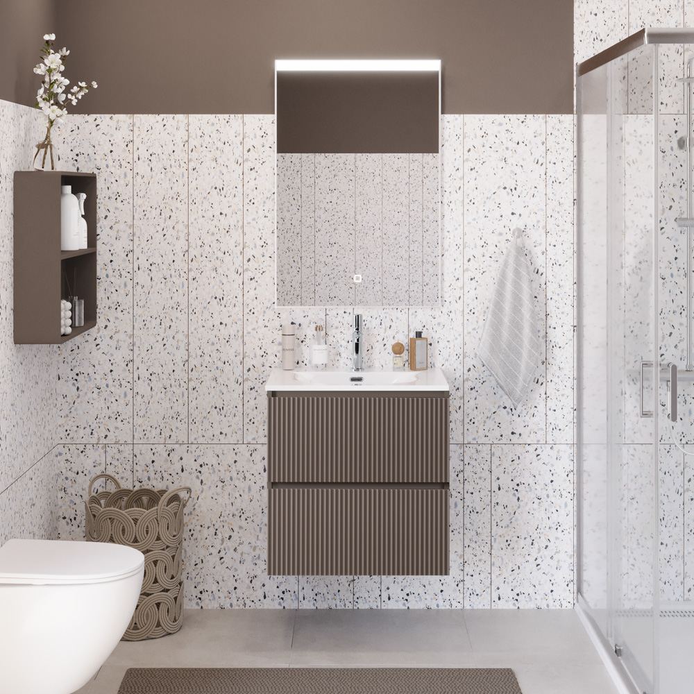 Тумба с раковиной подвесная BelBagno UNO-MINI-600-2C-SO-СO Бежевый матовый, раковина белая BB-8099-3-60
