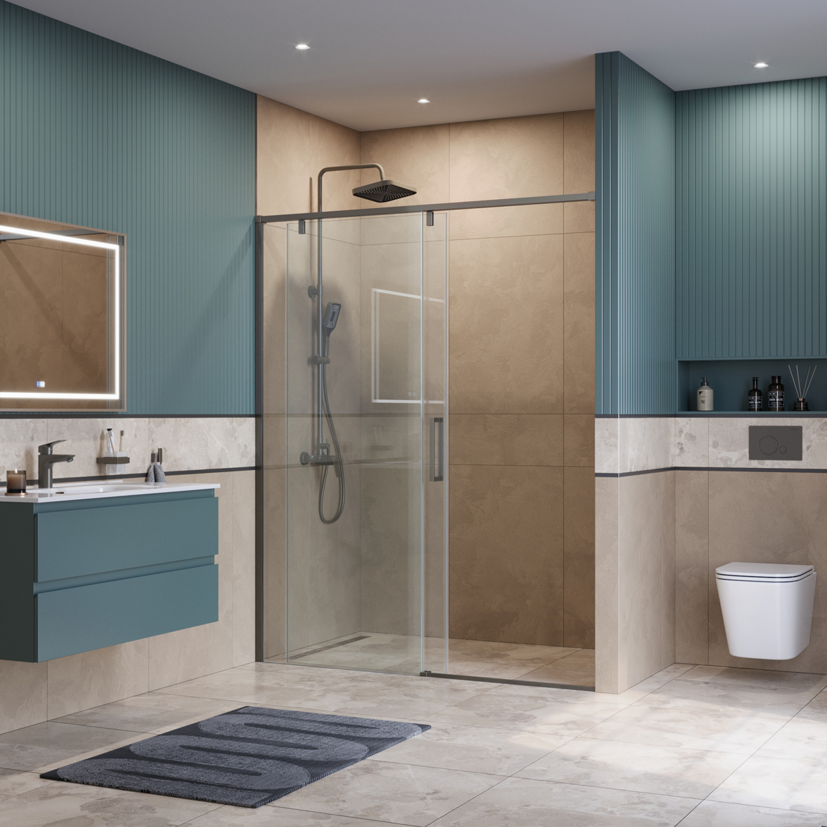 Душевая дверь шириной 160см BelBagno SOFT_CLOSE-1-BF-1-160-C-GM профиль оружейная сталь, стекло прозрачное