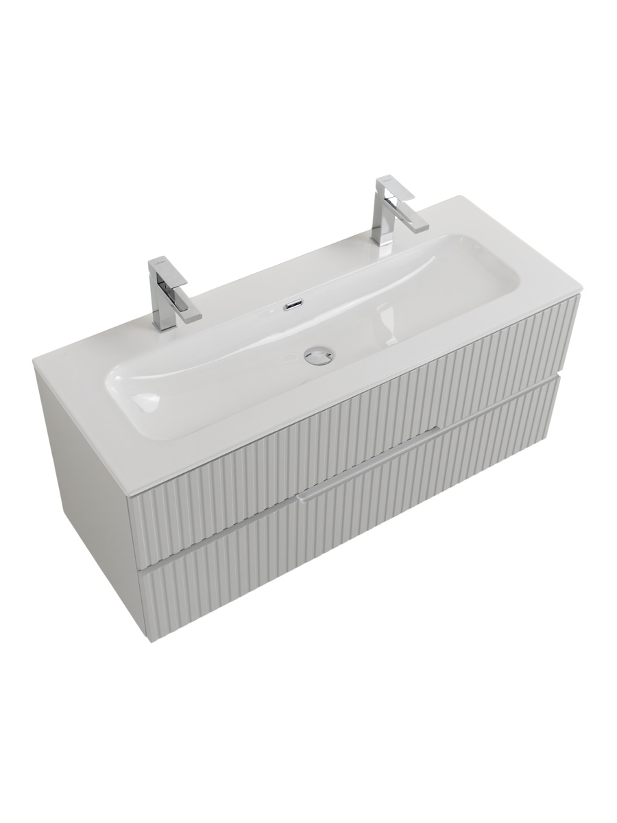 Тумба подвесная CEZARES DUET-N-1200-2C-SO-GPR-P с раковиной CZR-8073-120-1-2 с двумя отверстиями для смесителей, серый жемчужный