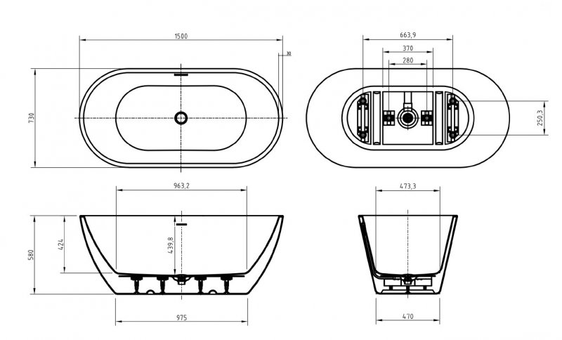 Ванна отдельностоящая BelBagno BB701-1500-730-K