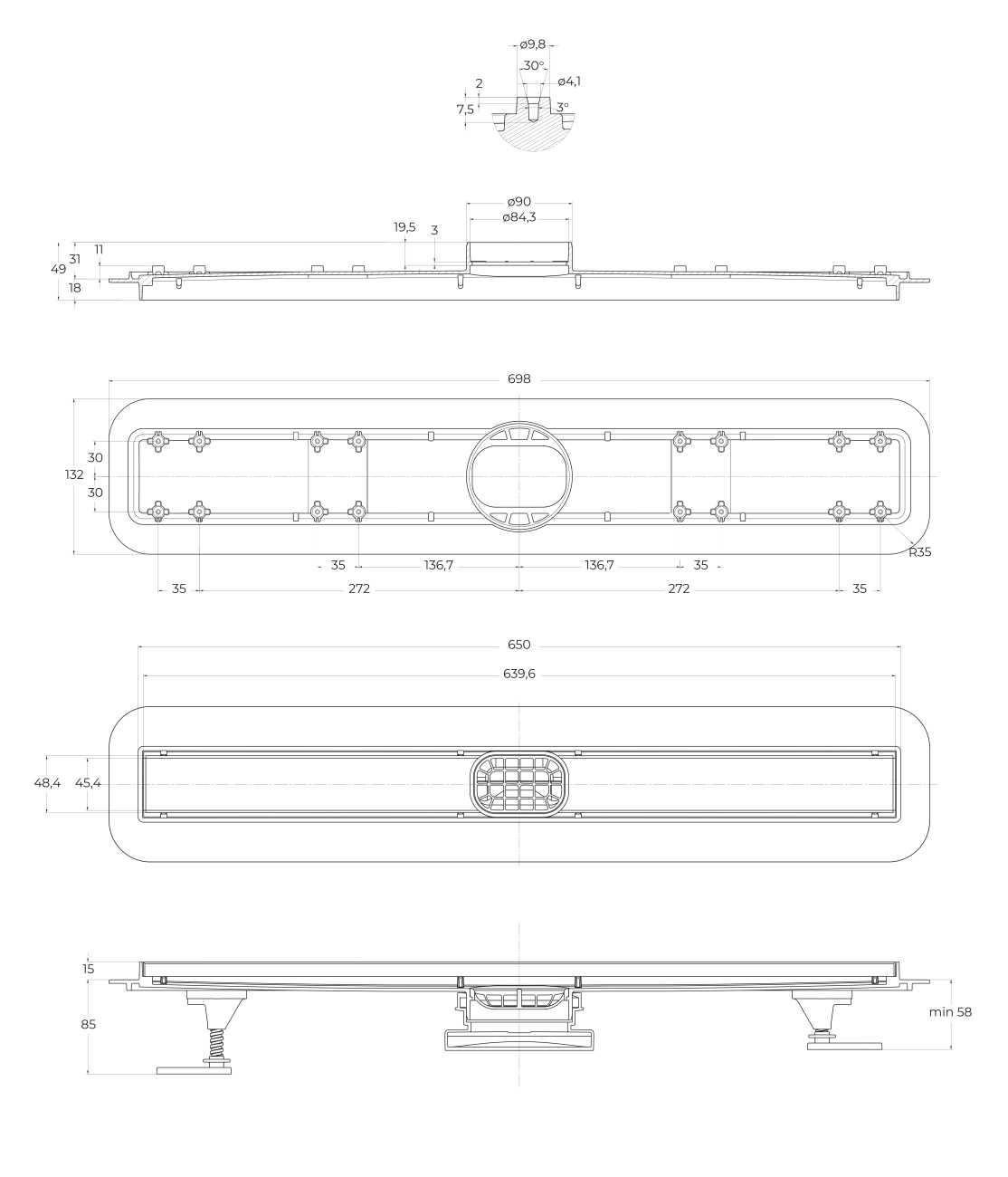 Душевой линейный трап 70 см BelBagno BB-LD-LUCE-70-NERO лоток чёрный матовый