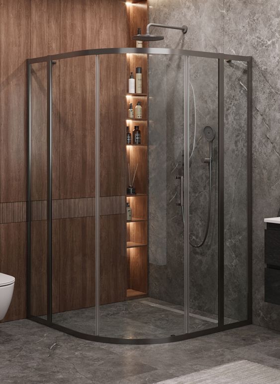 купить Душевой уголок Cezares MOLVENO-R-11-90+20-C-GM-IV, 110х110х195, профиль оружейная сталь, прозрачное стекло 