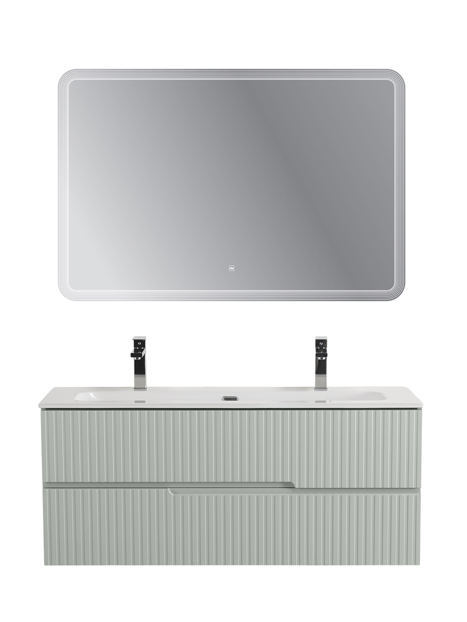 Тумба подвесная CEZARES DUET-N-1200-2C-SO-VPR-P с раковиной CZR-8073-120-1-2 с двумя отверстиями для смесителей, зеленый жемчужный