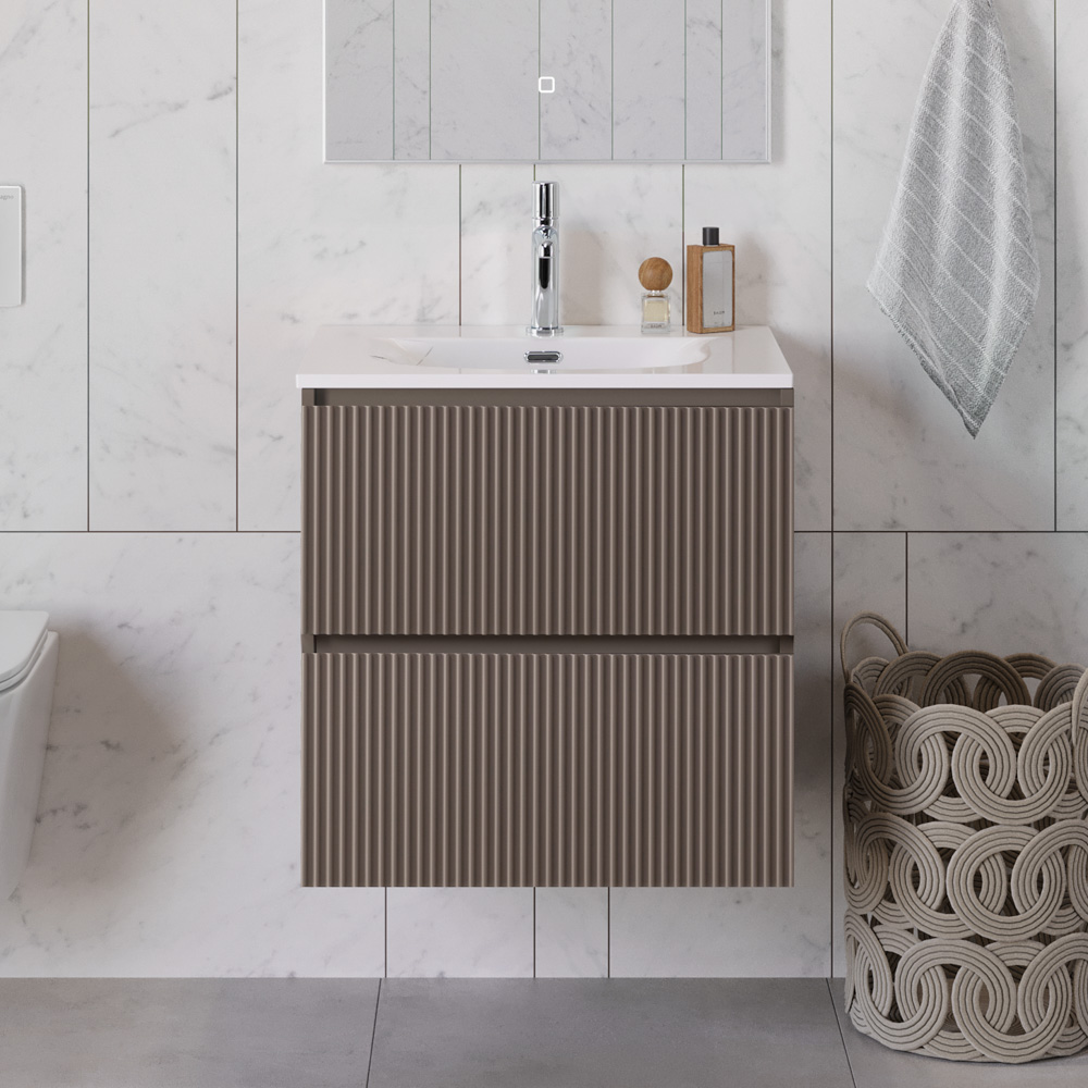 Тумба с раковиной подвесная BelBagno UNO-700-2C-SO-СO Бежевый матовый, раковина белая BB-8099-70