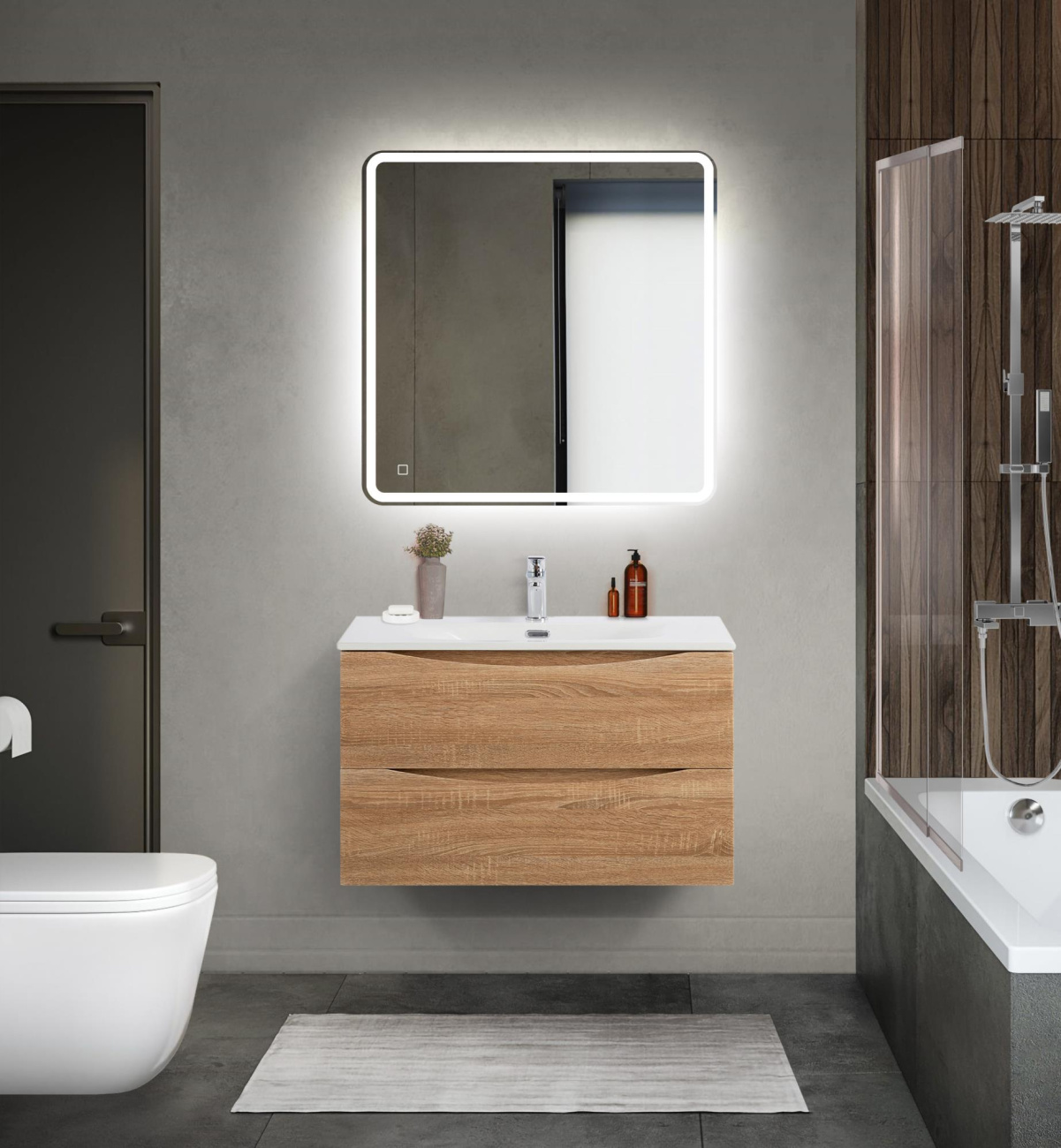 Тумба с раковиной подвесная BelBagno MARINO-CER-MINI-800-2C-SO-WO-P Rovere Bianco, раковина белая BB-8099-3-80